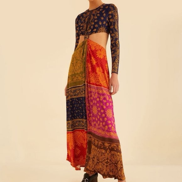 FARM Rio Dresses & Skirts - Farm Rio Multicolor Bandana Dream Cut Out Maxi Dress Large New Resort Vacation